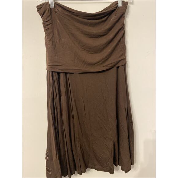 INC International Concepts Maxi Skirt S Brown Embroidered Boho Hippie - Picture 3 of 3